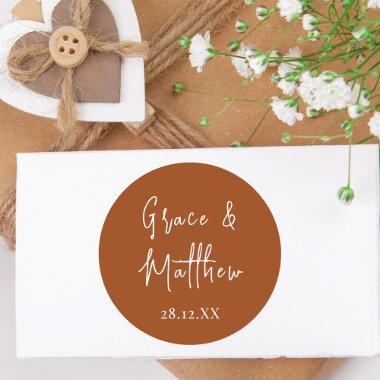 Elegant Terracotta Personalized Name Wedding Favor Classic Round Sticker