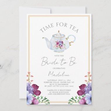 Elegant Time For Tea Floral Bridal Shower Invitations