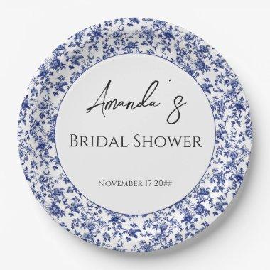 Elegant Toile Blue Floral  Paper Plates