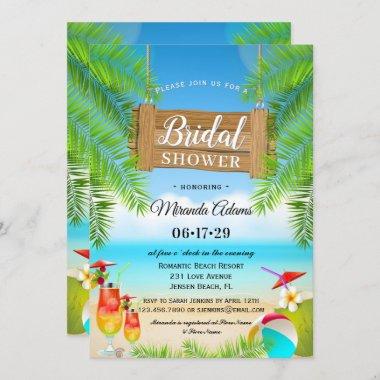 Elegant Tropical Beach Bridal Shower Invitations