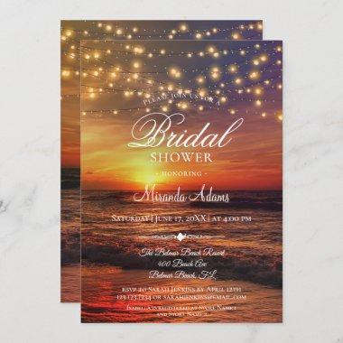 Elegant Tropical Beach String Lights Bridal Shower Invitations