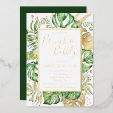 Elegant Tropical Brunch & Bubbly Bridal Shower Foil Invitations