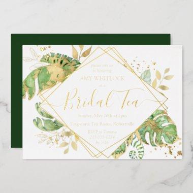 Elegant Tropical Gold Foil Bridal Shower Tea Foil Invitations