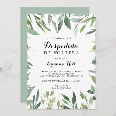 Elegant Tropical Green Spanish Bridal Shower Invitations