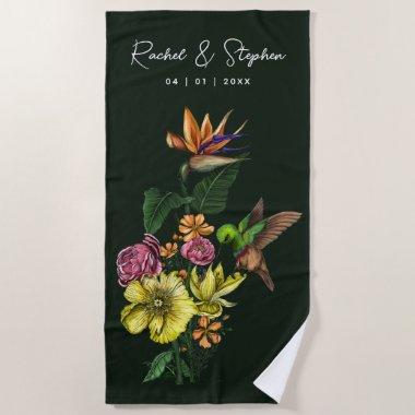 Elegant Tropical Hummingbird Floral Summer Wedding Beach Towel