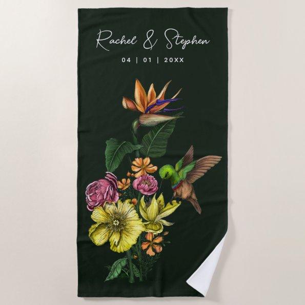 Elegant Tropical Hummingbird Floral Summer Wedding Beach Towel