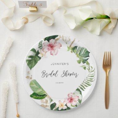 Elegant tropical monstera bridal shower paper plates