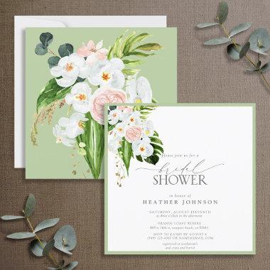 Elegant Tropical Orchid Watercolor Bridal Shower Invitations