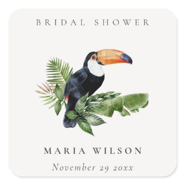 Elegant Tropical Rainforest Toucan Bridal Shower Square Sticker