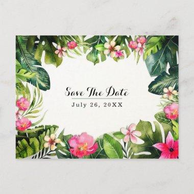 Elegant Tropics Green Leaves Floral Save the Date Announcement PostInvitations