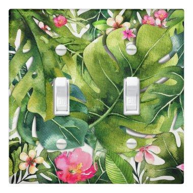Elegant Tropics Green Leaves Floral Watercolor Light Switch Cover