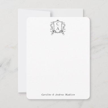 Elegant Two Monogram Crest Chic Couple Stationery Note Invitations