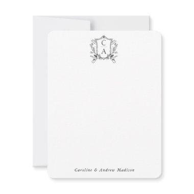 Elegant Two Monogram Crest Chic Couple Stationery Note Invitations