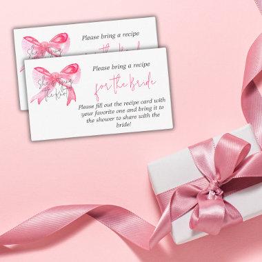Elegant Tying Knot Pink Bow Bridal Shower Recipe Enclosure Invitations