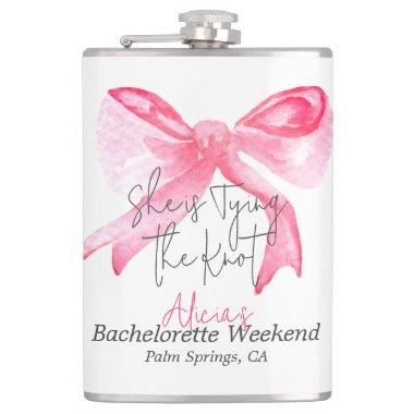 Elegant Tying the Knot Pink Bow Bachelorette Party Flask