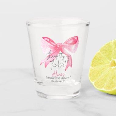 Elegant Tying the Knot Pink Bow Bachelorette Party Shot Glass