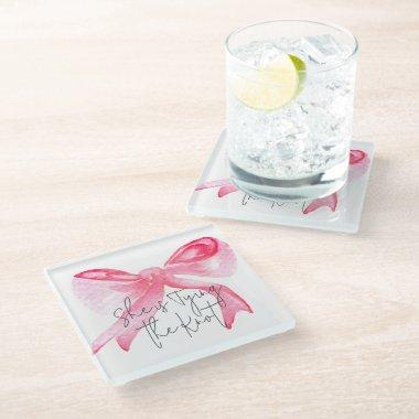Elegant Tying the Knot Pink Bow  Glass Coaster