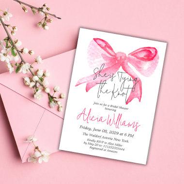 Elegant Tying the Knot Pink Bow Bridal Shower Invitations