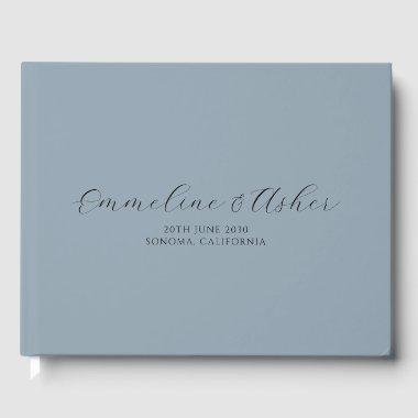 Elegant Type Script Serif Custom Blue Gray Wedding Guest Book