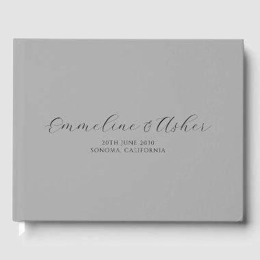 Elegant Type Script Serif Custom Gray Wedding Guest Book