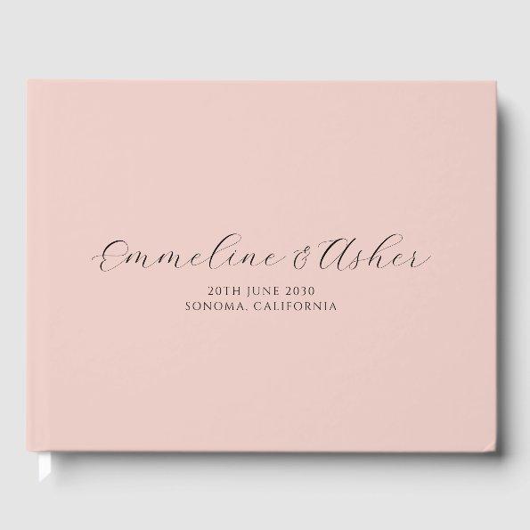 Elegant Type Script Serif Custom Pink Wedding Guest Book