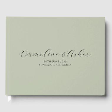 Elegant Type Script Serif Custom Sage Wedding Guest Book
