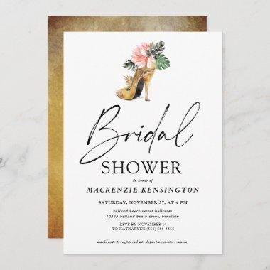 Elegant Typography Gold Heels Bridal Shower Invitations