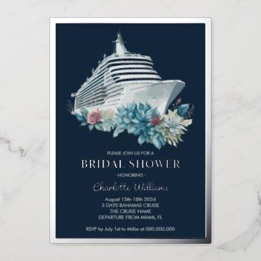 Elegant Unique Bridal Shower Cruise Ship Silver Foil Invitations
