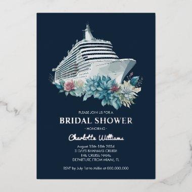 Elegant Unique Bridal Shower Cruise Ship Silver Foil Invitations