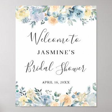 Elegant Vanilla Blue Floral Bridal Shower Sign