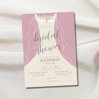 Elegant Veil Blush Ruffles Dress Bridal Shower Invitations