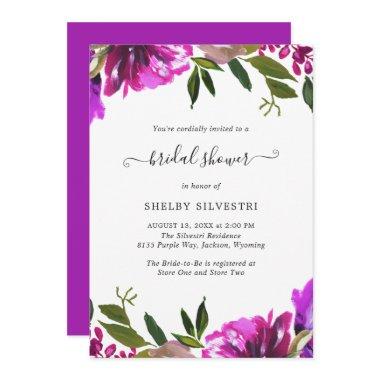 Elegant Vibrant Bright Purple Floral Bridal Shower Invitations