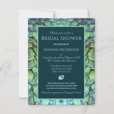 Elegant Vibrant Teal Peacock Feather Bridal Shower