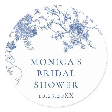Elegant Victorian Blue French Floral  Classic Round Sticker