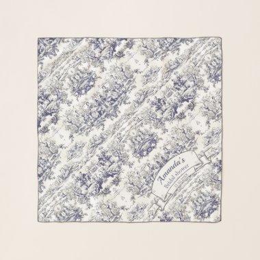 Elegant vintage black toile de jouy monogram scarf