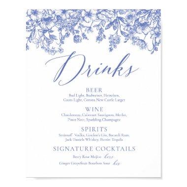 Elegant Vintage Blue Floral Drinks Menu Sign