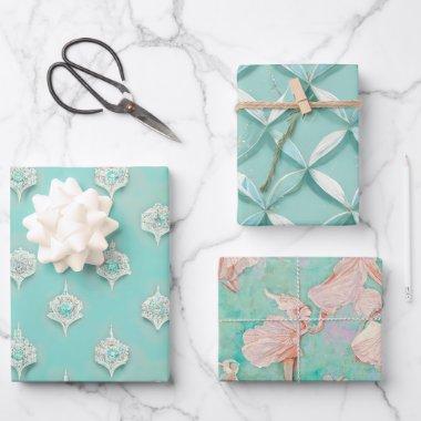 Elegant Vintage Blue Mixed Textures Wrapping Paper Sheets