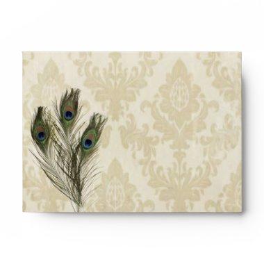 elegant vintage cream damask peacock wedding envelope
