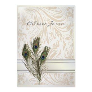 elegant vintage cream damask peacock wedding