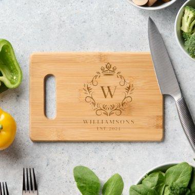 Elegant Vintage Crown Monogram Initial Family Name Engraved Cutting Board