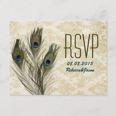 elegant vintage damask peacock wedding RSVP Invitation PostInvitations
