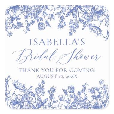 Elegant Vintage Dusty Blue Floral  Square Sticker