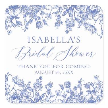 Elegant Vintage Dusty Blue Floral Bridal Shower Square Sticker