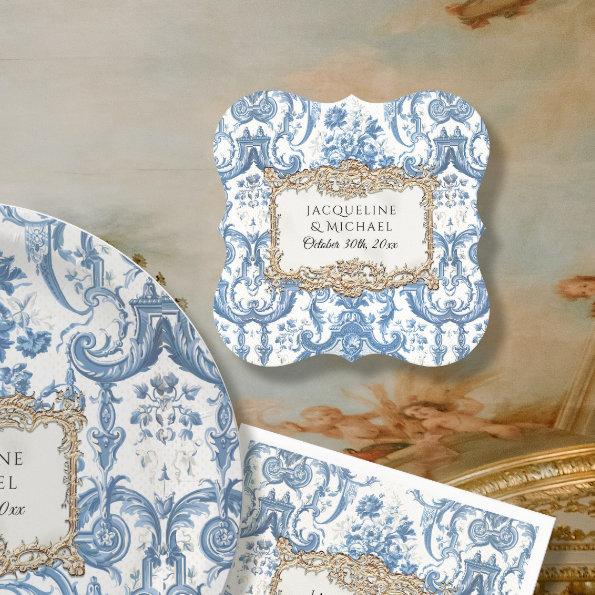 Elegant Vintage Floral Blue and White Gold Bridal Paper Coaster