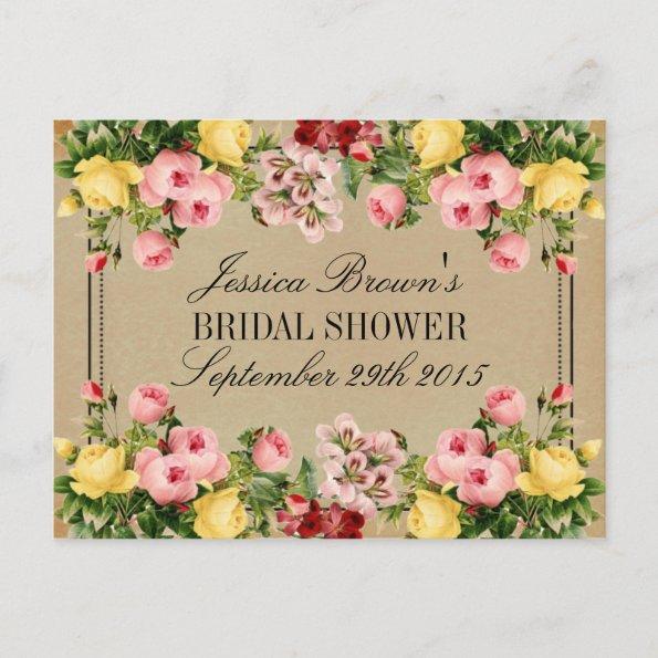 Elegant Vintage Floral Bridal Shower Recipe Invitations