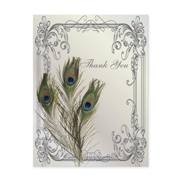 elegant vintage floral peacock wedding thank You Post