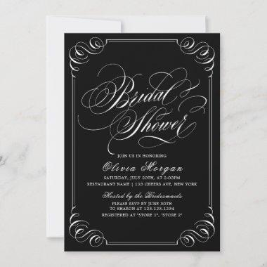 Elegant vintage flourish calligraphy Bridal Shower Invitations