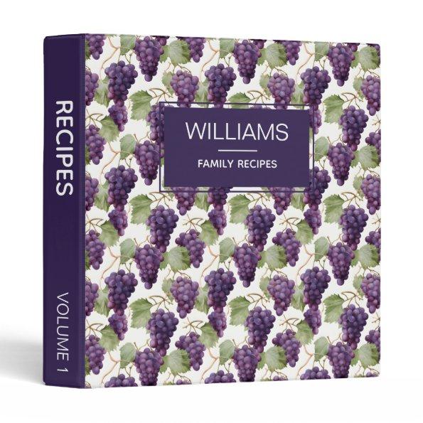 Elegant Vintage Grape Pattern Family Recipes Book 3 Ring Binder