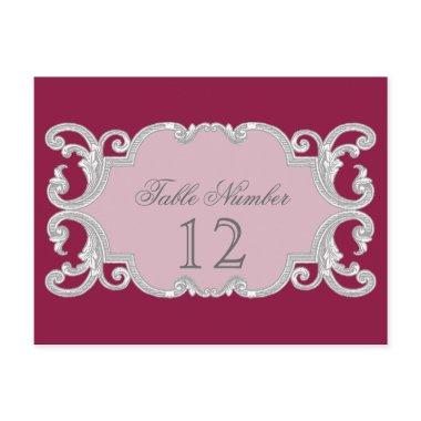 Elegant Vintage Lace Burgundy Table Number Cards