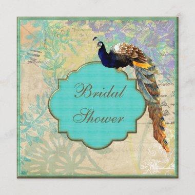 Elegant Vintage Peacock Bridal Shower Invitations